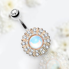 14G Rose Gold White Revo Center Stone Flower Belly Button Ring