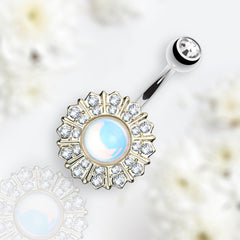 14G Gold White Flower Belly Button Ring