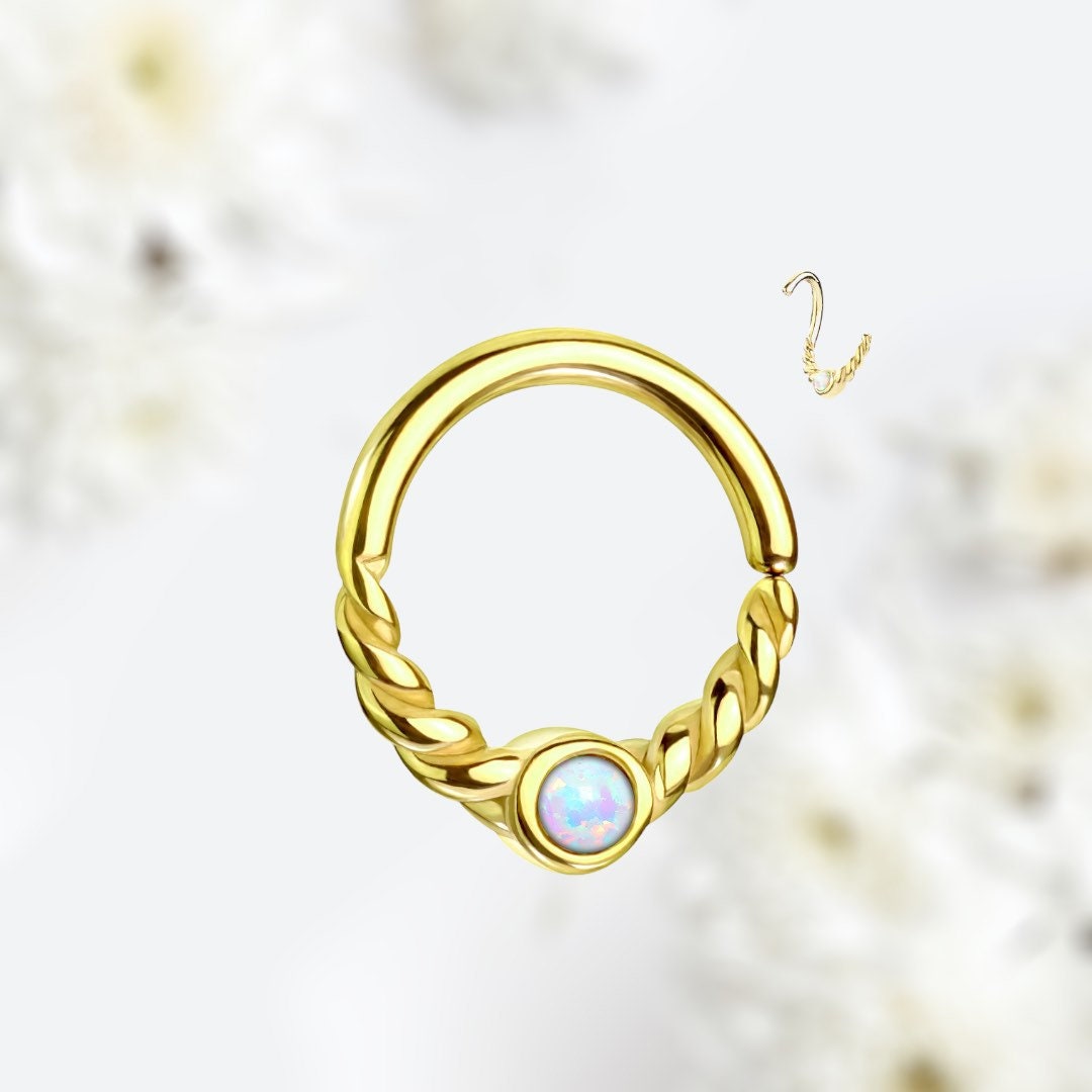 18G Dainty Gold White Opal Center 8MM Bendable Hoop for Daith, Cartilage, Septum & More