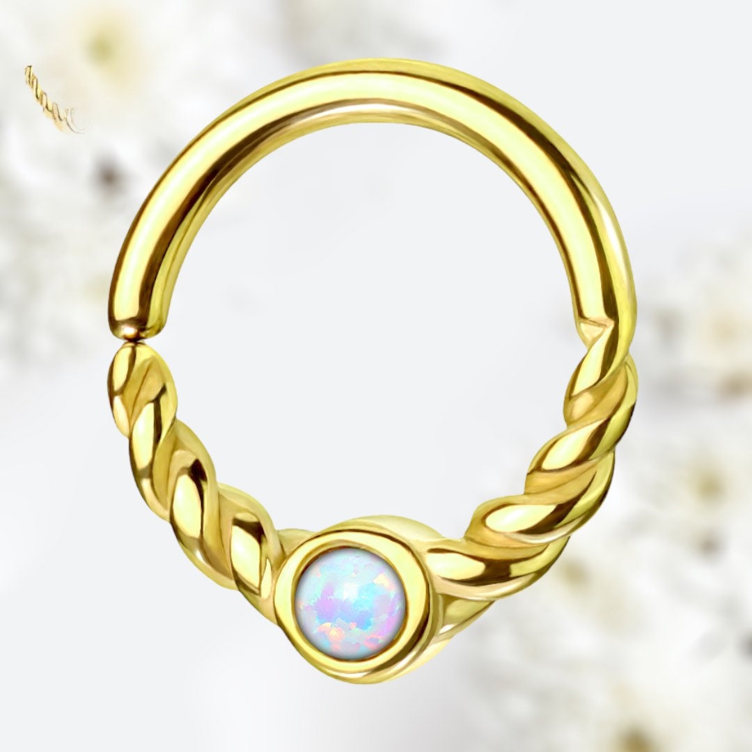 18G Dainty Gold White Opal Center 8MM Bendable Hoop for Daith, Cartilage, Septum & More