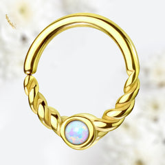 18G Dainty Gold White Opal Center 8MM Bendable Hoop for Daith, Cartilage, Septum & More