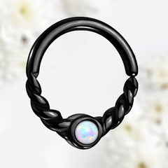 18G Dainty Black White Opal Center 8MM Bendable Hoop for Daith, Cartilage, Septum & More