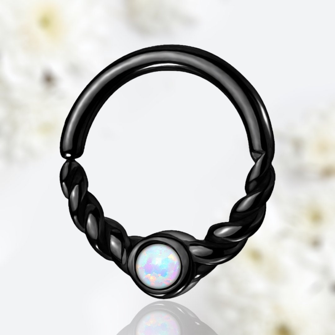 18G Dainty Black White Opal Center 8MM Bendable Hoop for Daith, Cartilage, Septum & More