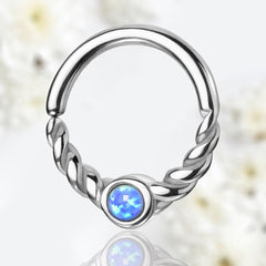 18G Dainty Silver Blue Opal Center 8MM Bendable Hoop for Daith, Cartilage, Septum & More