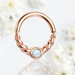 18G Dainty Rose Gold White Opal Center 8MM Bendable Hoop for Daith, Cartilage, Septum & More