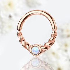 18G Dainty Rose Gold White Opal Center 8MM Bendable Hoop for Daith, Cartilage, Septum & More