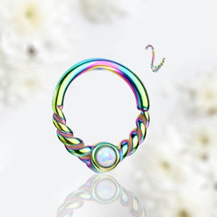 18G Dainty Rainbow White Opal Center 8MM Bendable Hoop for Daith, Cartilage, Septum & More