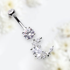 14G Silver Moon Cluster Clear Gems Belly Button Ring