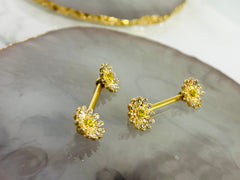 Pair of 14G Gold Daisy Flower with Clear Gems Nipple Barbell