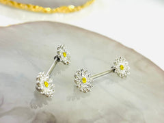 Pair of 14G Silver Daisy Flower with Clear Gems Nipple Barbell