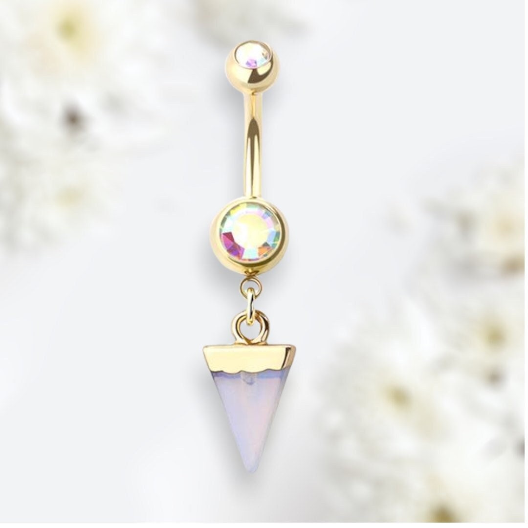 Golden Triangle Synthetic Stone Dangling Belly Button Ring