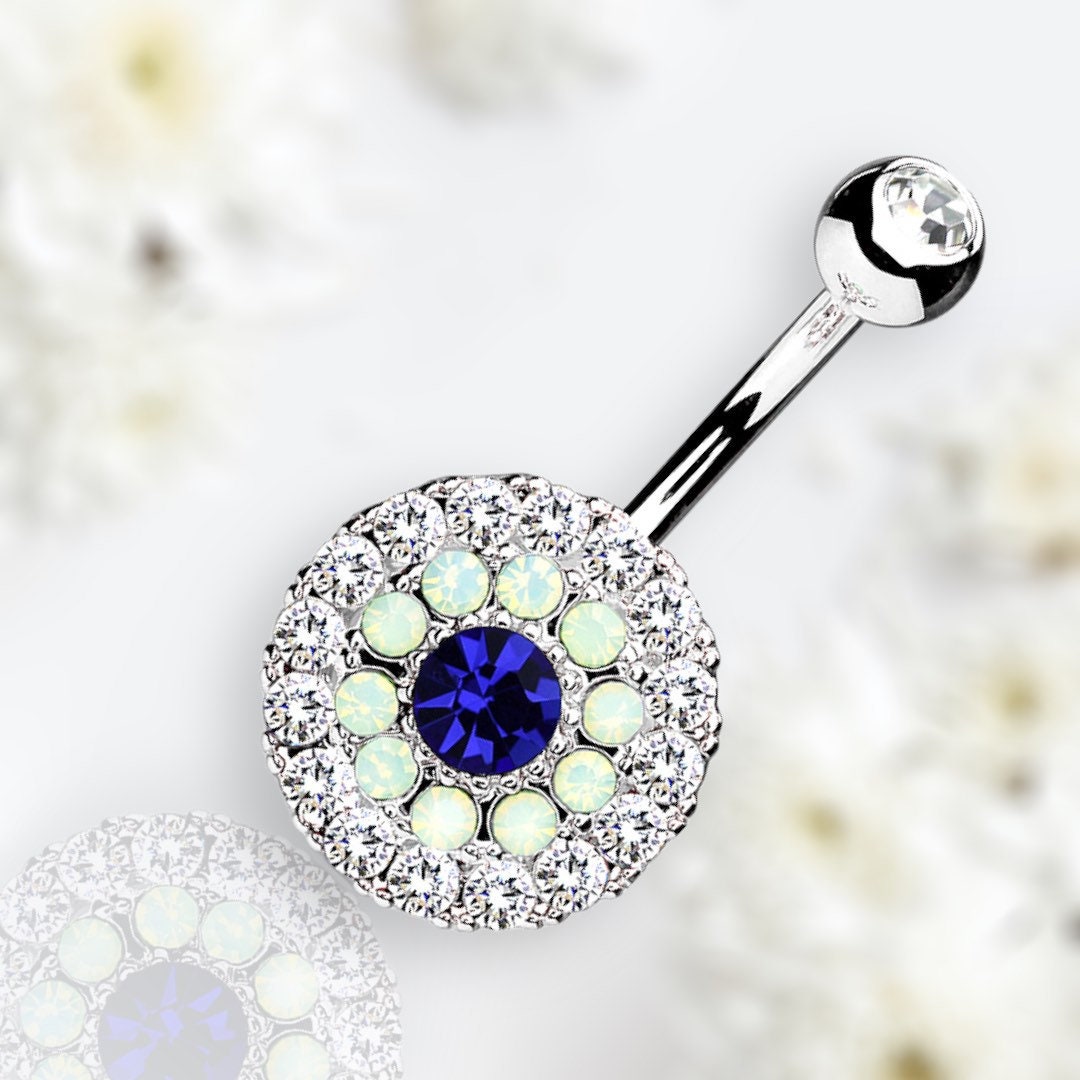 14G Silver Sapphire Dainty Belly Button Ring