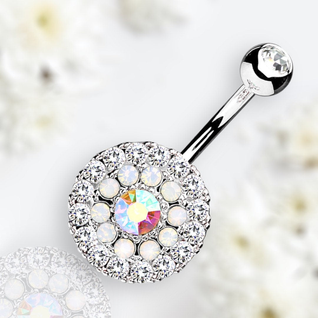 14G Silver Multi Tiered Sparkling Gems Belly Button Ring