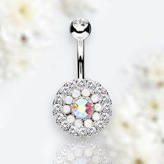 14G Silver Multi Tiered Sparkling Gems Belly Button Ring