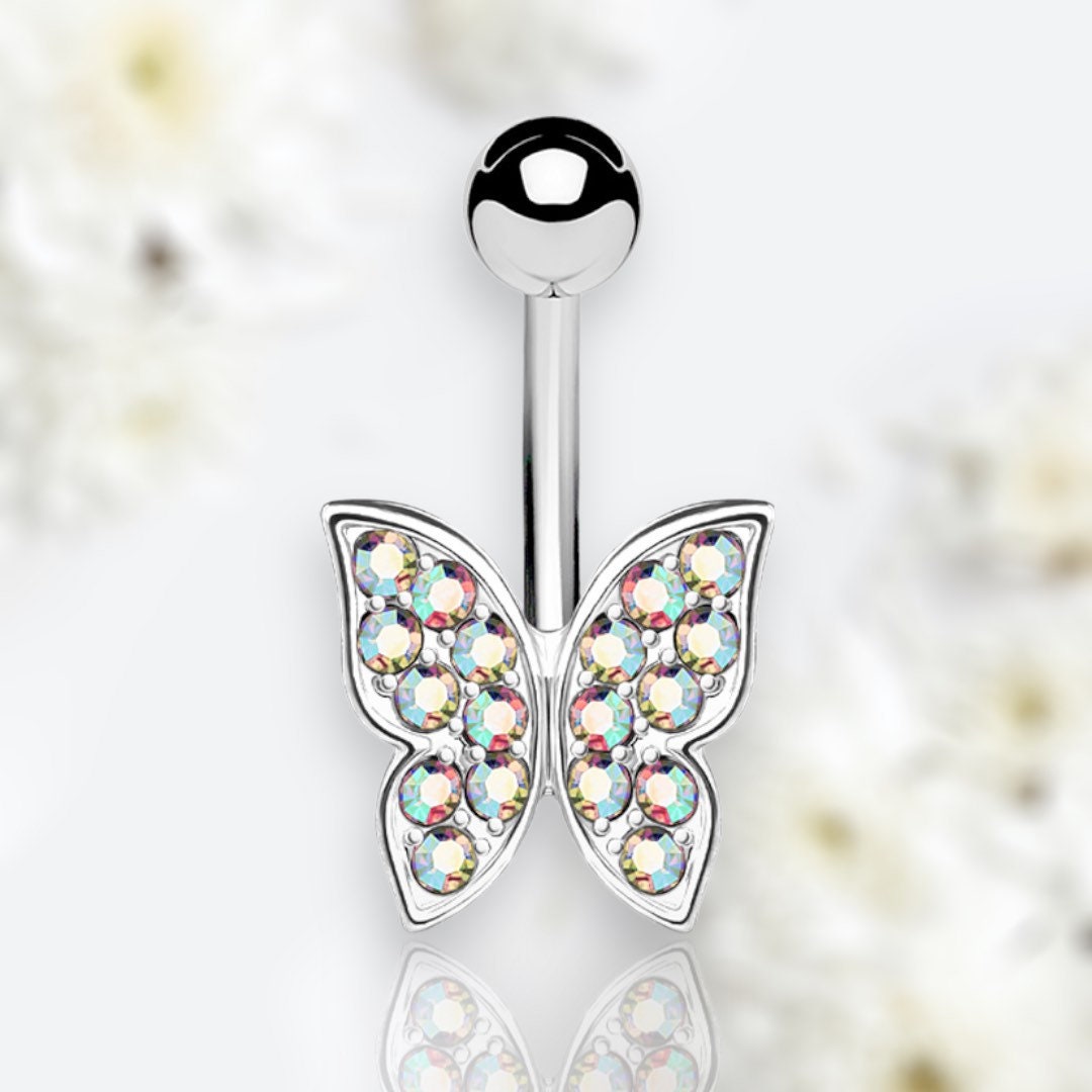 14G Silver Basic Butterfly Belly Button Ring