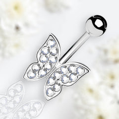 14G Silver Butterfly Belly Button Ring