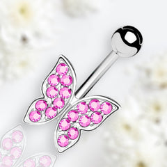 14G Silver Basic Pink Butterfly Belly Button Ring