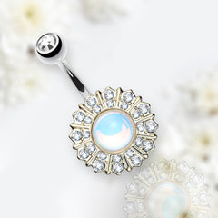 14G Gold White Flower Belly Button Ring