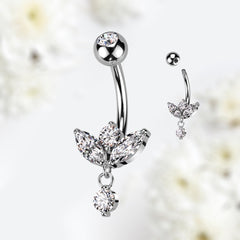 14G Silver Marquise Dangling Gem Belly Button Ring