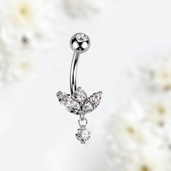 14G Silver Marquise Dangling Gem Belly Button Ring