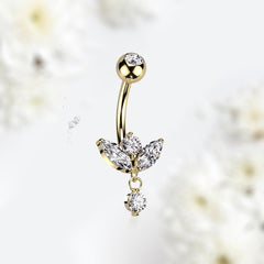 14G Gold Clear Marquise Gems with Dangling Gem Belly Button Ring