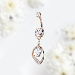 14G Rose Gold Marquise Dangling Belly Button Ring