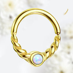 18G Dainty Gold White Opal Center 8MM Bendable Hoop for Daith, Cartilage, Septum & More