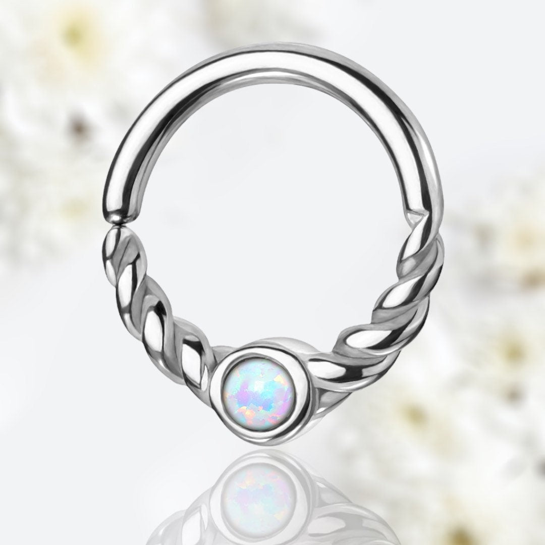 18G Dainty Silver White Opal Center 8MM Bendable Hoop for Daith, Cartilage, Septum & More