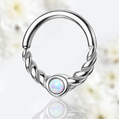 18G Dainty Silver White Opal Center 8MM Bendable Hoop for Daith, Cartilage, Septum & More