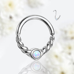 18G Dainty Silver White Opal Center 8MM Bendable Hoop for Daith, Cartilage, Septum & More