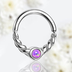 18G Dainty Silver Purple Opal Center 8MM Bendable Hoop for Daith, Cartilage, Septum & More