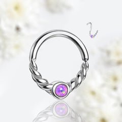 18G Dainty Silver Purple Opal Center 8MM Bendable Hoop for Daith, Cartilage, Septum & More