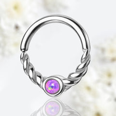 18G Dainty Silver Purple Opal Center 8MM Bendable Hoop for Daith, Cartilage, Septum & More