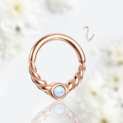 18G Dainty Rose Gold White Opal Center 8MM Bendable Hoop for Daith, Cartilage, Septum & More