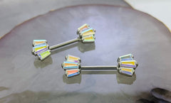 Pair of 14G Multicolor Color Gem Fan Nipple Barbell. Nipple Piercing. Nipple Jewelry. Nipple Rings