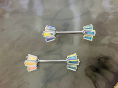 Pair of 14G Multicolor Color Gem Fan Nipple Barbell. Nipple Piercing. Nipple Jewelry. Nipple Rings