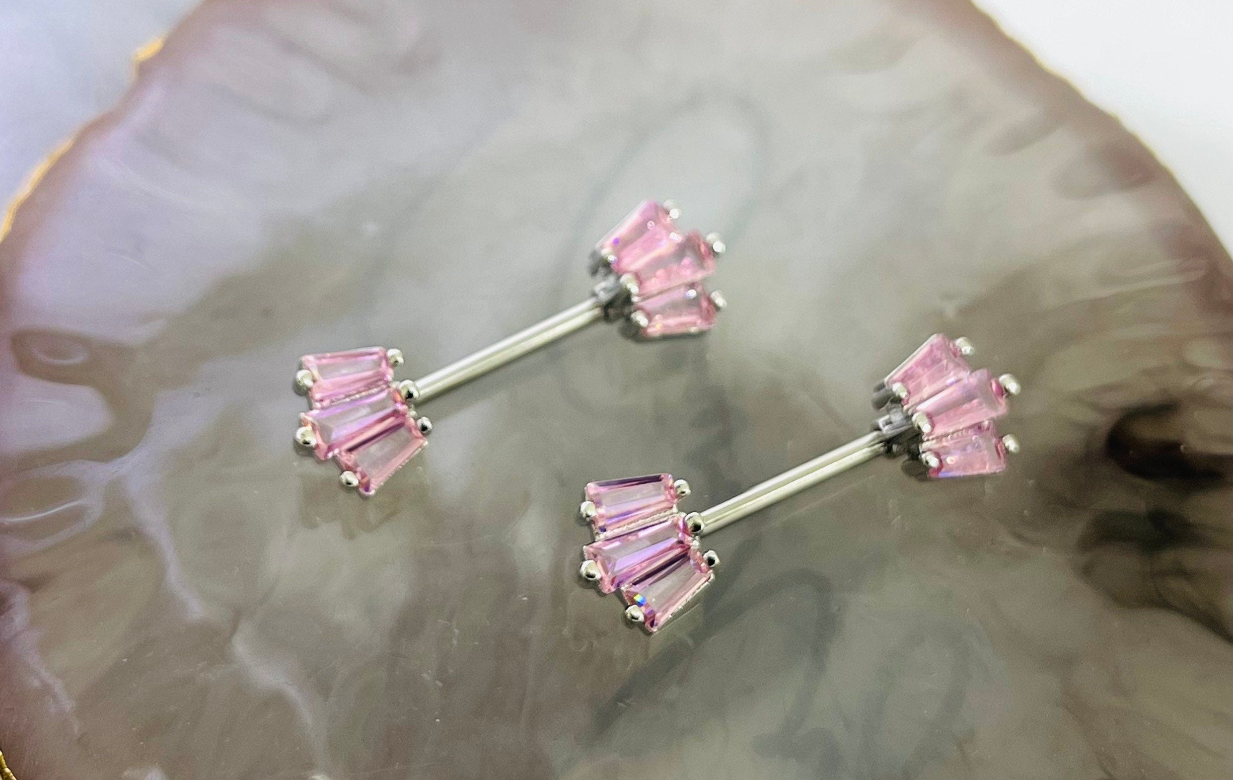 Pair of 14G Pink Fan Nipple Barbell Jewelry for Woman. Nipple Piercing. Nipple Jewelry. Nipple Rings