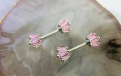 Pair of 14G Pink Fan Nipple Barbell Jewelry for Woman. Nipple Piercing. Nipple Jewelry. Nipple Rings