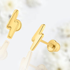 Dainty 14 Karat Gold Lightning Bolt Screw Back Earrings