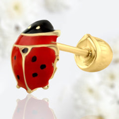 Dainty 14 Karat Yellow Gold Lady Bug Screw Back Earring