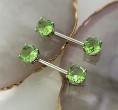 Pair of 14G Green Ends Nipple Barbell. Nipple Ring. Nipple Jewelry. Nipple Piercing