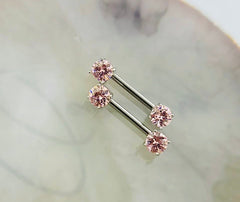 Pair of 14G Pink Gem Ends Nipple Barbell