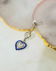 14G Silver Blue Heart Dangling Belly Button Ring