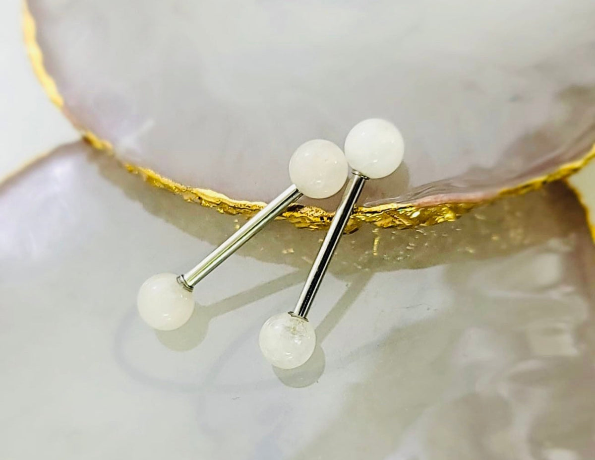 Pair of 14G White Howlite Natural Stone Ends Nipple Barbells