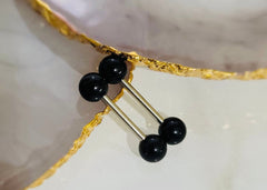 Pair of 14G Black Agate Natural Stone Ends Nipple Barbells