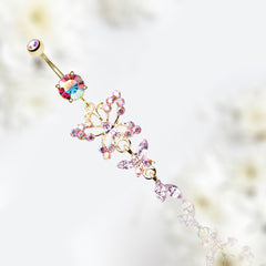 14G Pink Butterfly Fall Belly Button Ring