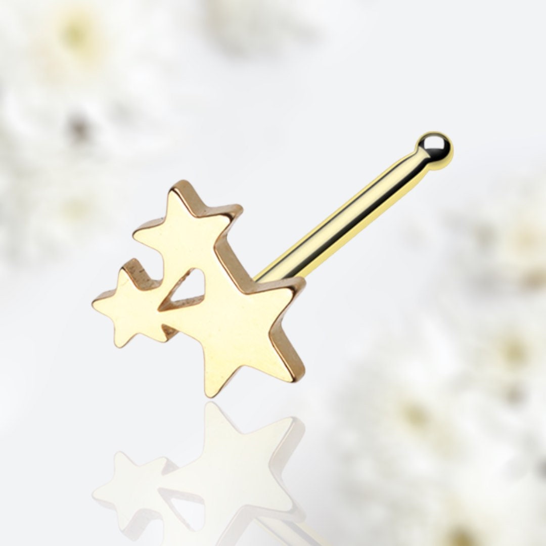 20G Gold Tri Star Nose Stud with Ball End