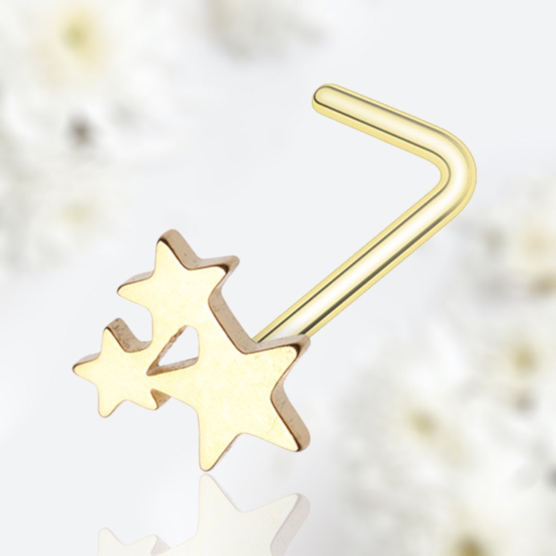 20G Gold Tri Star L Shape Nose Stud