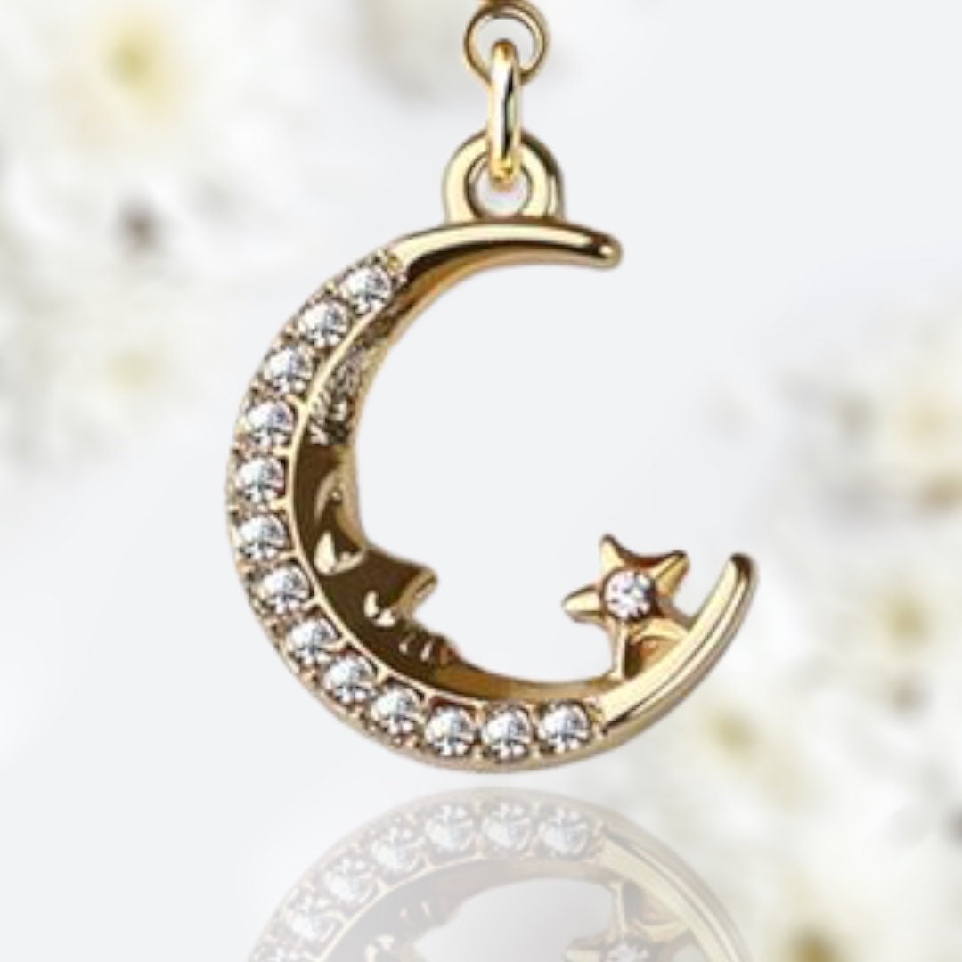 14G Gold Sleeping Moon & Star Dangling Belly Button Ring • Navel Ring • Belly Piercing