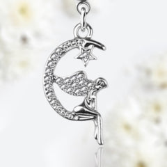 14G Silver Moon & Fairy Dangling Belly Button Ring • Navel Ring • Belly Piercing